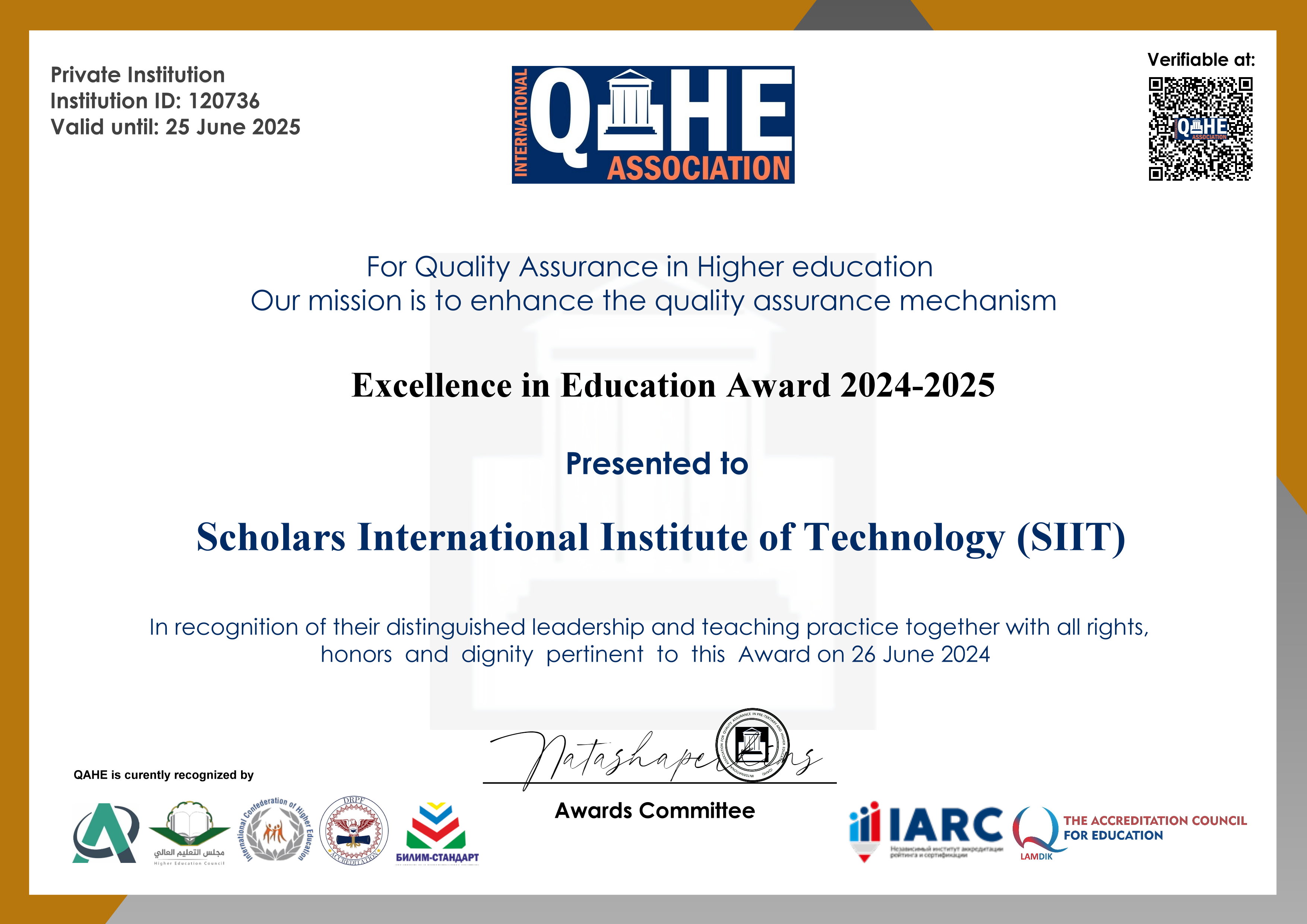 SIIT - Scholars International Institute Of Technology - Excellence in Education Awards 2024/2025