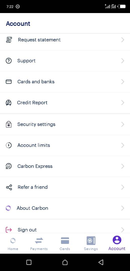 Carbon App - My Account