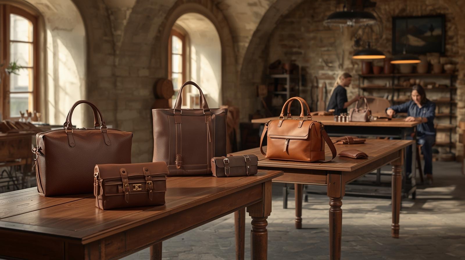 Close-up of premium Italian leather bags highlighting stitching, texture, and material quality for wholesale buyers